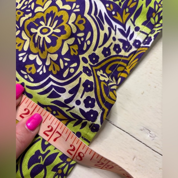 Ecologie Womens Green Purple  V-Neck 100% Linen Tunic Size Large 3/4 Sleeves - Picture 4 of 7